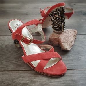 Anthro Miss Albright Suede Beaded Strap Heels 8